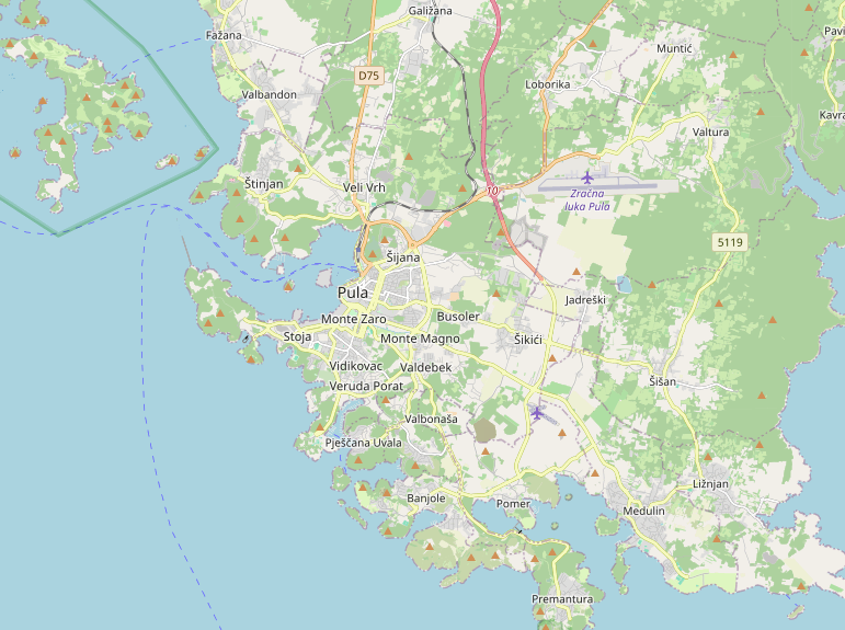 Map of the Pula area showing the villa in Šikići
